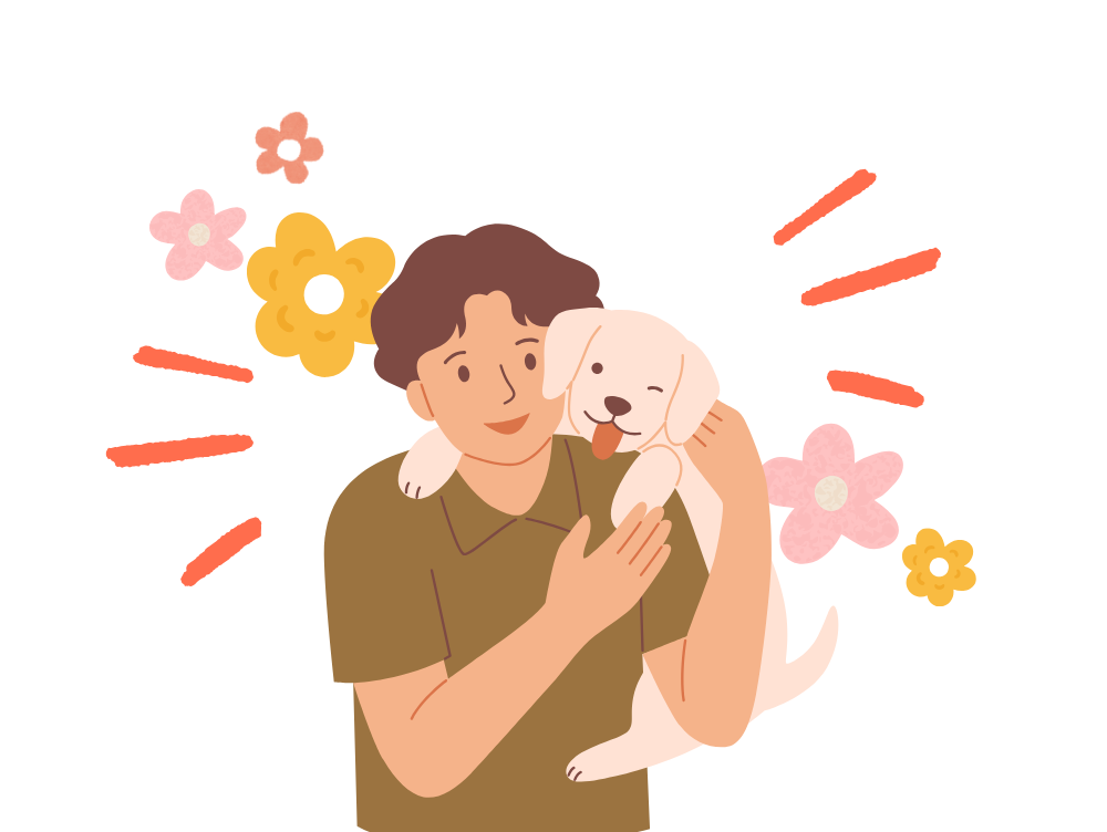飼い主と喜んでいる犬