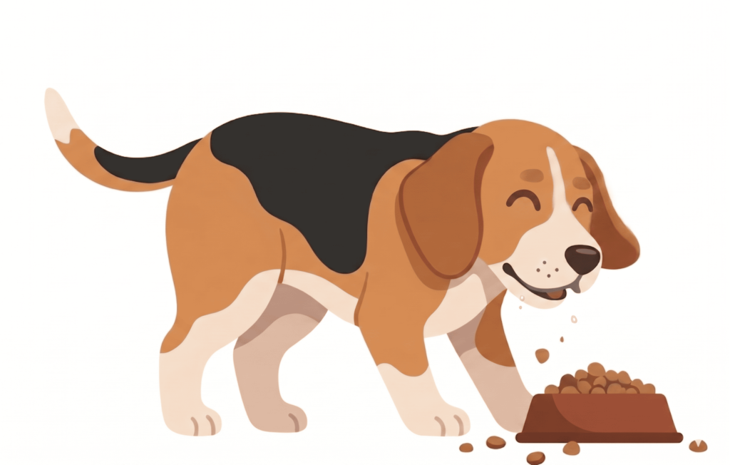 勢いよくドッグフードを食べる犬